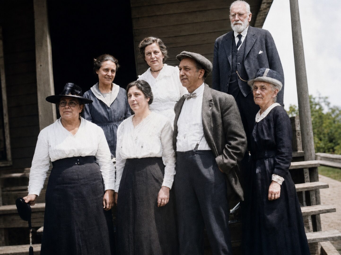 Pappy and Elsie Dunbar (far right) wait with guests at the Longwood Train Station